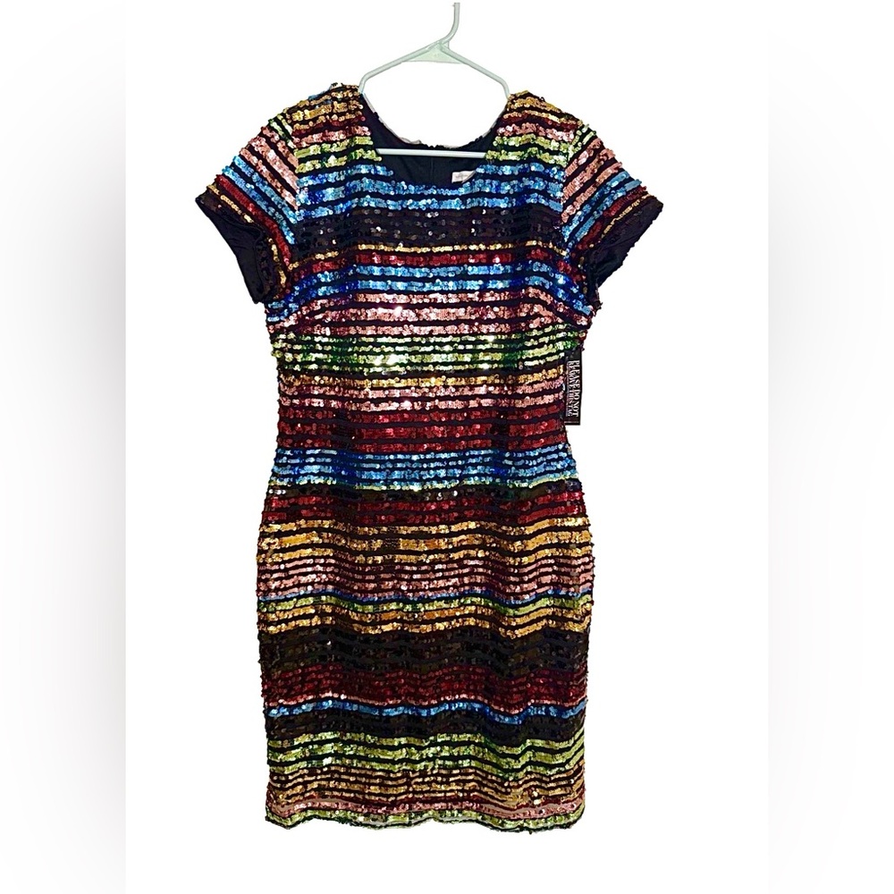 NEW YORK & CO NWT Dress Women’s Large Glam Rainbow Sequin Cocktail Homecoming